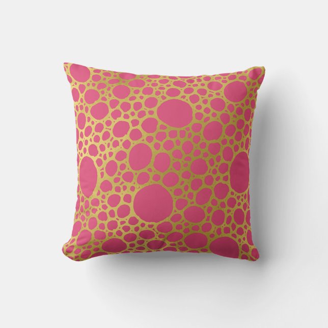 Gold Hot Pink Hand Drawn Circles Pillow (Front)