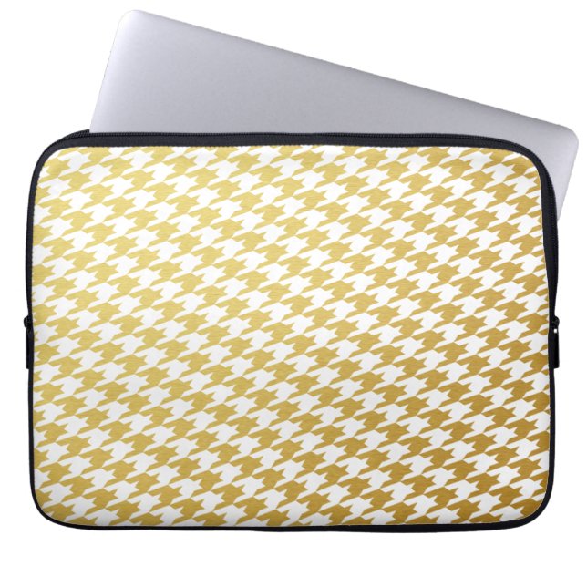 Gold Houndstooth Pattern Laptop Sleeve (Front)