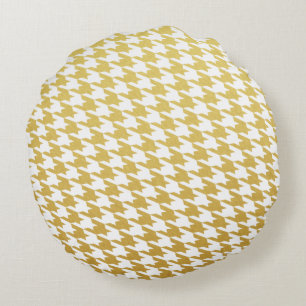 Gold Houndstooth Pattern Round Pillow