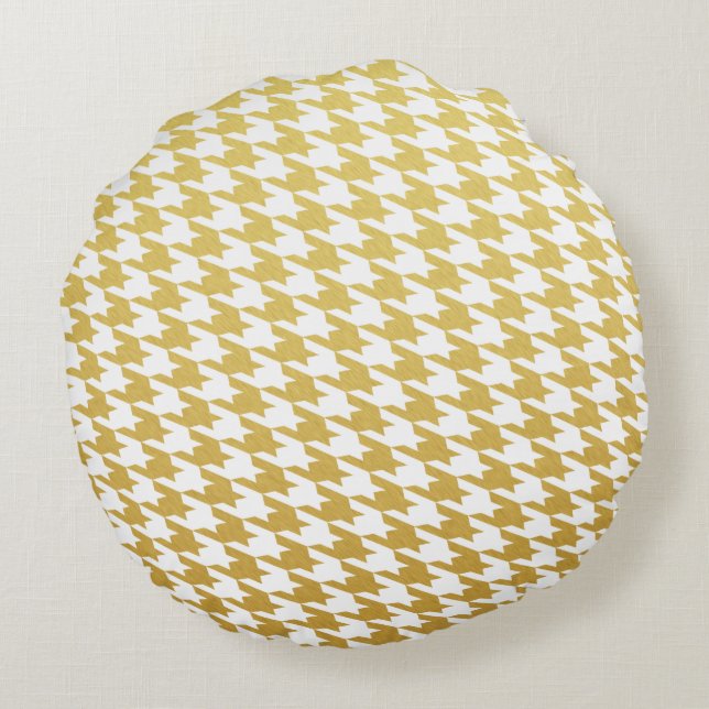 Gold Houndstooth Pattern Round Pillow (Back)