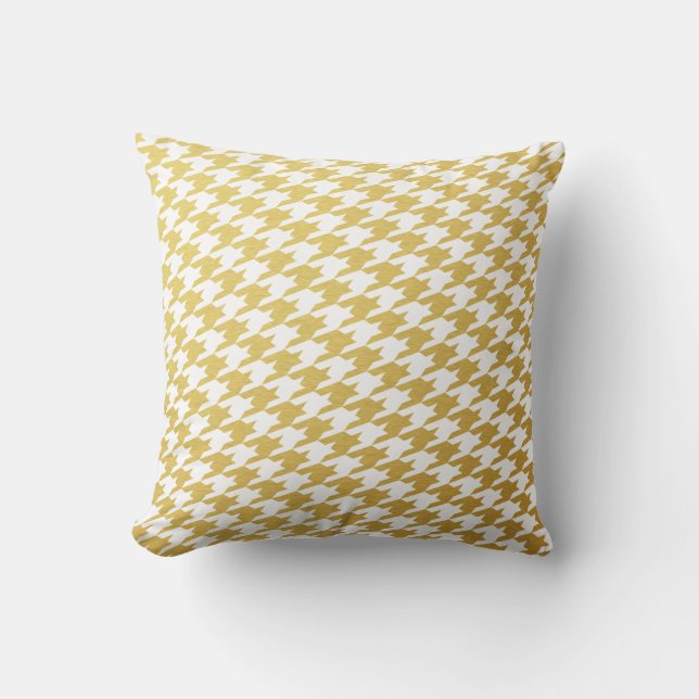 Gold Houndstooth Pattern Throw Pillow (Front)