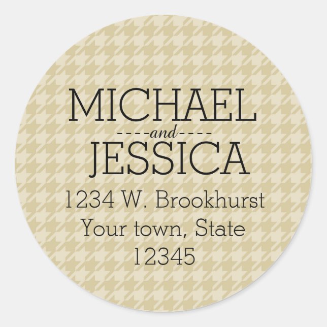 Gold Houndstooth Personalized address Classic Round Sticker (Front)