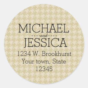 Gold Houndstooth Personalized address Classic Round Sticker