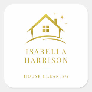 Gold House Cleaning QR Code Square Sticker