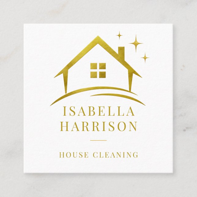 Gold House Cleaning Square Business Card (Front)