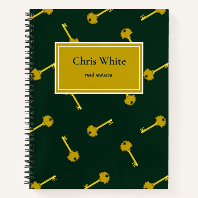 Gold house keys dark green notebook (Front)