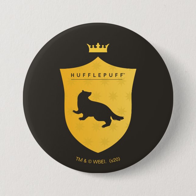 Gold HUFFLEPUFF™ Crowned Crest 3 Inch Round Button (Front)