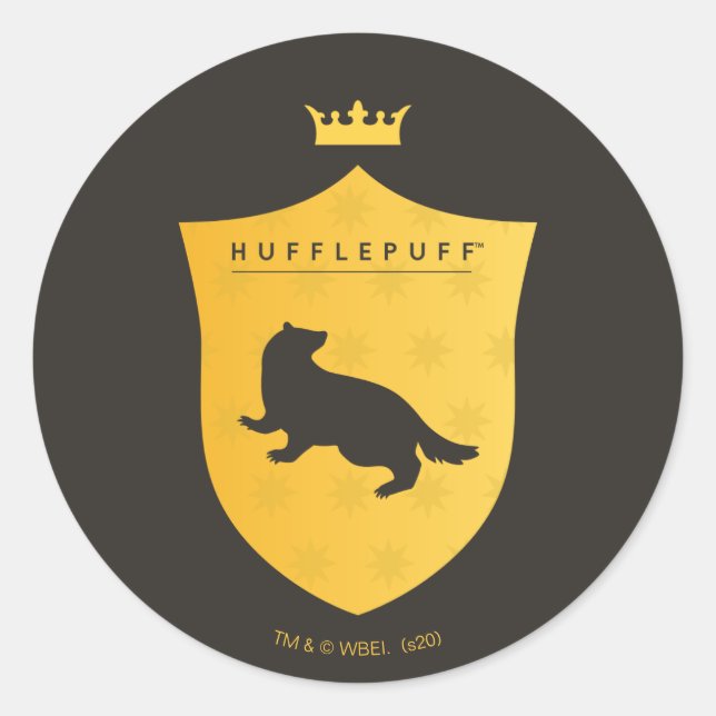Gold HUFFLEPUFF™ Crowned Crest Classic Round Sticker (Front)