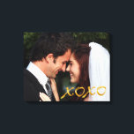 Gold Hugs and Kisses Wedding Photo Canvas Print<br><div class="desc">Elegant gold X's and O's accent your wedding photo on this canvas,  making it a perfect gift for yourself or your parents.</div>
