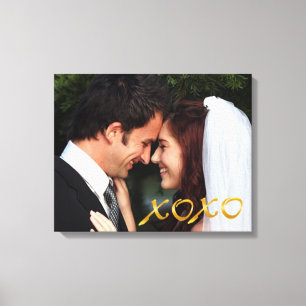 Gold Hugs and Kisses Wedding Photo Canvas Print