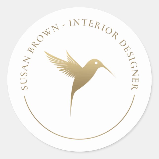 Gold Humming Bird Logo Classic Round Sticker (Front)