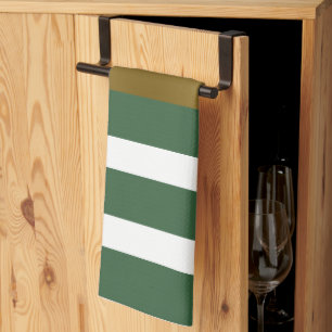 Gold Hunter-Green And White Stripes Kitchen Towel