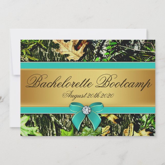 Gold Hunting Camo Bachelorette Party Invitations (Front)