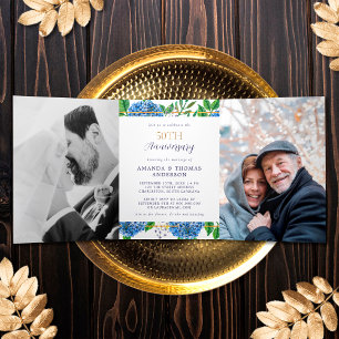 Gold Hydrangea 50e anniversaire Mariage Invitation