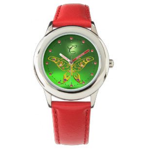 GOLD HYPER BUTTERFLY Emerald Green Monogram Watch