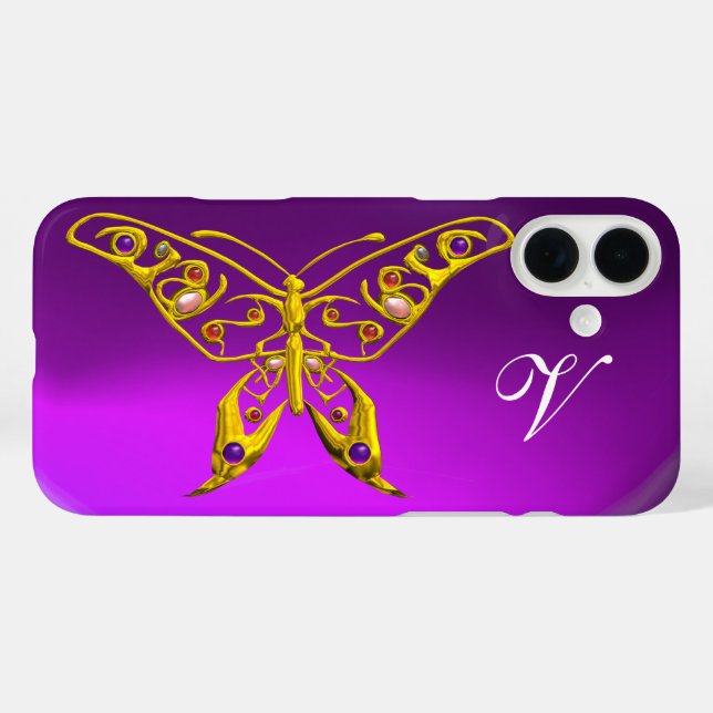 GOLD HYPER BUTTERFLY ,GEMSTONES, MONOGRAM Purple Case-Mate iPhone Case (Back (Horizontal))