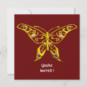 GOLD HYPER BUTTERFLY,GEMSTONES,Red Wedding Invite