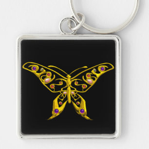 GOLD HYPER BUTTERFLY JEWEL WITH GEMSTONES ,Black Keychain