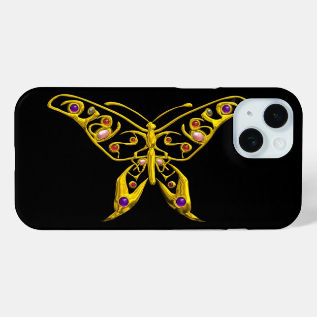 GOLD HYPER BUTTERFLY WITH GEMSTONES Black Case-Mate iPhone Case (Back (Horizontal))