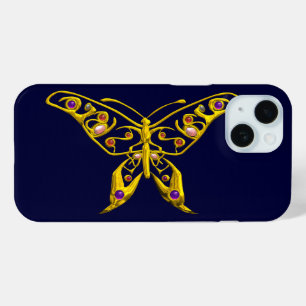 GOLD HYPER BUTTERFLY WITH GEMSTONES,Blue iPhone 15 Case