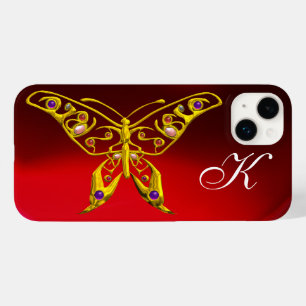 GOLD HYPER BUTTERFLY WITH GEMSTONES, RED BURGUNDY Case-Mate iPhone 14 PLUS CASE
