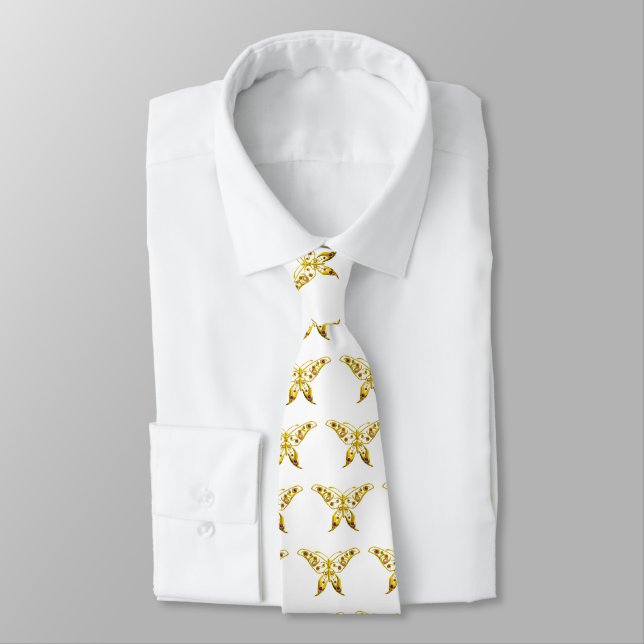 GOLD HYPER BUTTERFLY WITH GEMSTONES,White Tie (Tied)