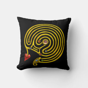 GOLD HYPER LABYRINTH ,Black Throw Pillow