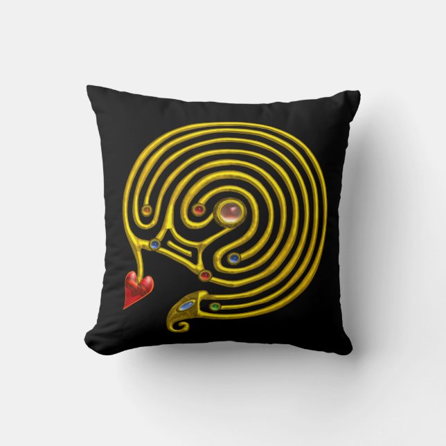 GOLD HYPER LABYRINTH ,Black Throw Pillow (Front)