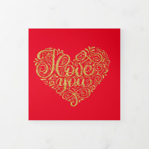 Gold I Love You Heart Together Forever Tri-Fold Card