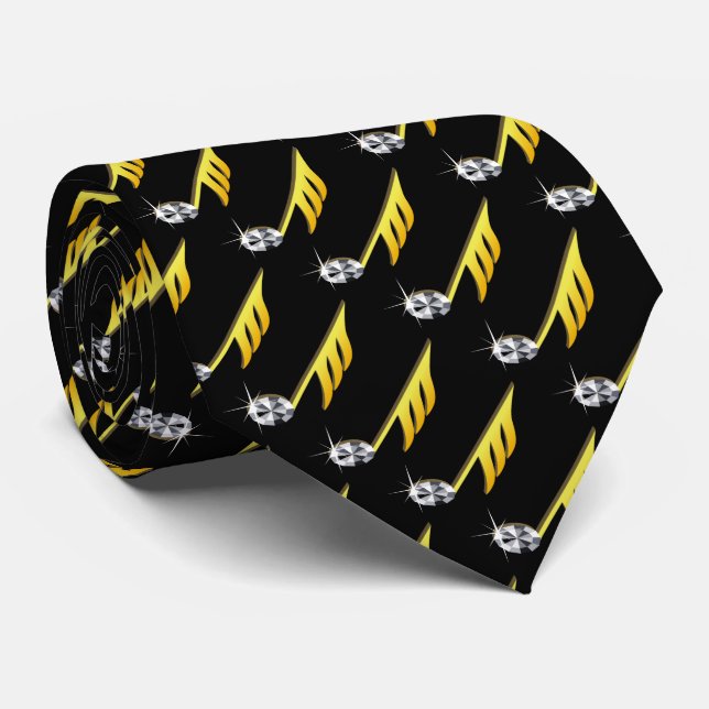 Gold Icon of a Musical Note 1/32  pattern Tie (Rolled)