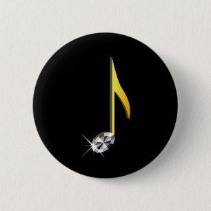 Gold Icon of a Musical Note 1/8 2 Inch Round Button