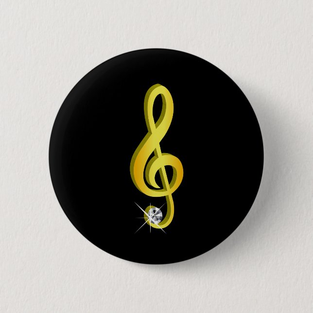 Gold Icon of a Musical Note G-Clef 2 Inch Round Button (Front)