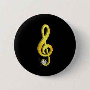 Gold Icon of a Musical Note G-Clef 2 Inch Round Button
