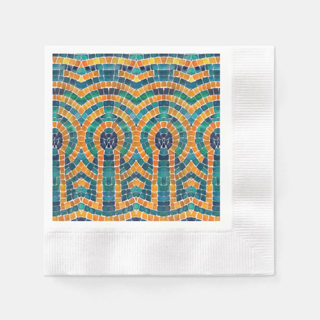 GOLD ICONS MOSAIC Coined Cocktail Paper Napkins (Front)