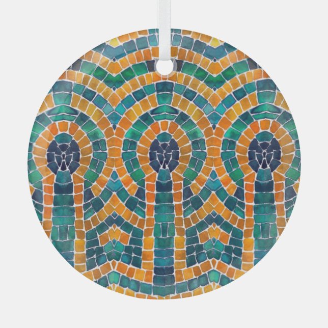 GOLD ICONS MOSAIC Glass Circle Ornament (Front)