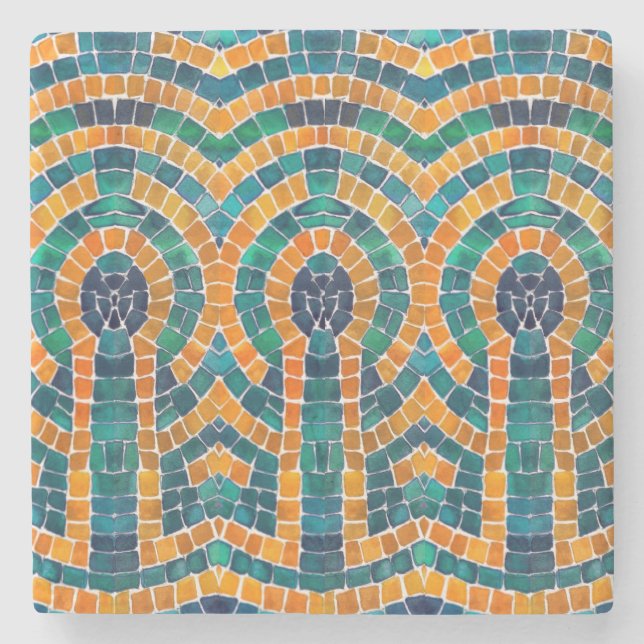 GOLD ICONS MOSAIC Marble Stone Coaster (Front)