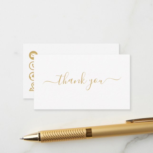 Gold icons simple white thank you enclosure card (Front/Back In Situ)