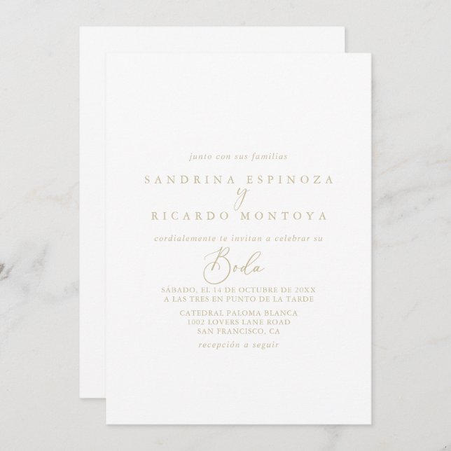 Gold Idyllic Calligraphy Spanish Wedding  Invitation (Front/Back)
