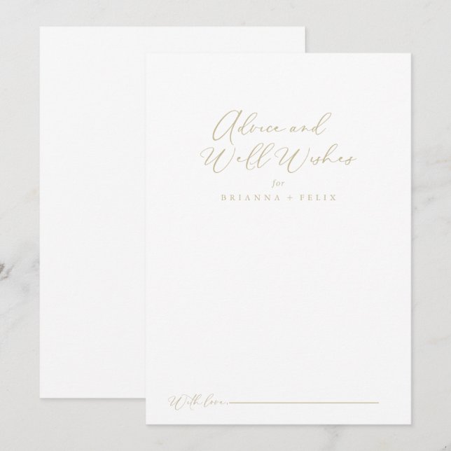 Gold Idyllic Calligraphy Wedding Well Wishes  Advice Card (Front/Back)