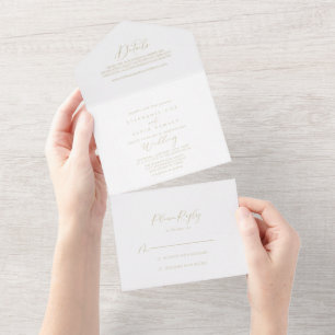 Gold Idyllic Stylish Calligraphy Wedding  All In One Invitation