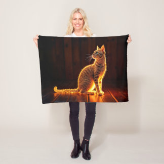 Gold illuminated cat light and shadow pets art fleece blanket
