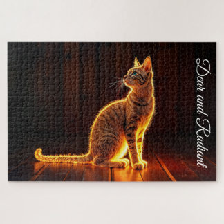 Gold illuminated cat light and shadow pets art jigsaw puzzle