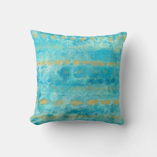 Gold in Deep Turquoise watercolor art Throw Pillow (Front)