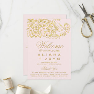 Gold Indian Paisley   Blush Pink Wedding Programme