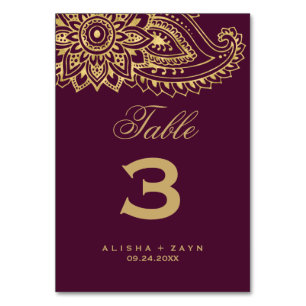 Gold Indian Paisley Table Number