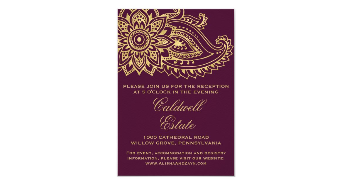 Gold Indian Paisley Wedding Reception Card | Zazzle.ca