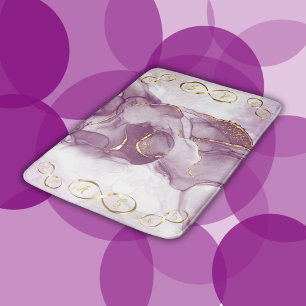 Gold Infinity Initial Monogram on purple and gold Bath Mat