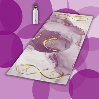 Gold Infinity Initial Monogram on purple and gold Yoga Mat