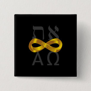 Gold Infinity symbol. Aleph Tav - Alpha and Omega 2 Inch Square Button