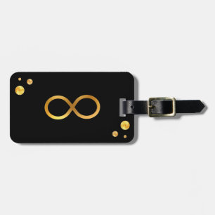 Gold Infinity Symbol & Golden Confetti on Black Luggage Tag